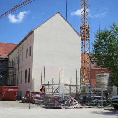 Abbau des Gerüstes am Rathaus