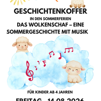 Veranstaltungsplakat: Geschichtenkoffer in den Sommerferien_Das Wolkenschaf