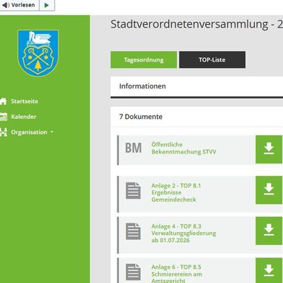 Bild vergr&ouml;&szlig;ern: Screenshot Bürgerinformationsportal unter Politik zum Auffinden von Sitzungsunterlagen