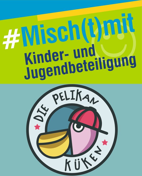 Bild vergr&ouml;&szlig;ern: Logo mischt mit und Pelikan-Küken